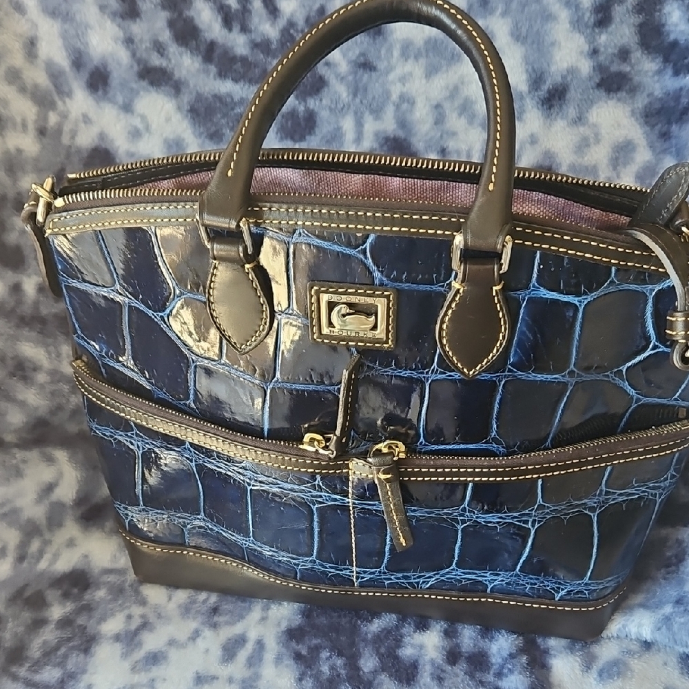 Elegant Blue Crocodile-Embossed Handbag
